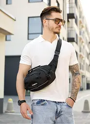 Сумка через плече бананка Sambag Flex Pro чорна 30 × 17 × 15 см (85451065m)