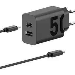 Мережевий зарядний пристрій Motorola TurboPower 50W Black + Сable Type-C to Type-C Black [SJMC502] [117775] - мініатюра 2