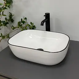 Умивальник VBI Ravenna black edge накладний VBI-011224, Білий - мініатюра 4