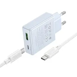 МЗП Hoco C142A Direct PD20W+QC3.0 (1USB-A/1C) + кабель Type-C to Type-C Blue - мініатюра 3