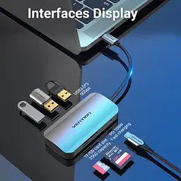 Хаб USB 3.1 Type-C -> 3хUSB 3.0/SD/TF/PD 100W 6-in-1 Vention - мініатюра 2