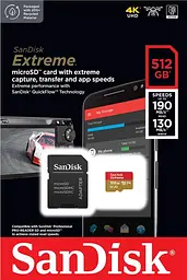 Карта пам`ятi MicroSDXC512GB C10 UHS-I SanDisk Extreme V30 U3 R190/W130MB/s + SD (SDSQXAV-512G-GN6MA) - мініатюра 5