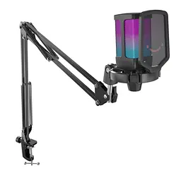 Мікрофон з пантографом конденсаторний Fifine Q-6T-B RGB USB Black - мініатюра 1