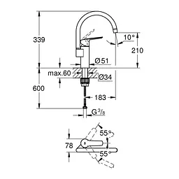 Змішувач для кухні Grohe QuickFix Start 304692430, Чорний матовий - мініатюра 2