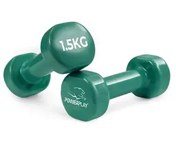 Гантель вінілова PowerPlay 4125 Achilles 2*1,5 кг Зелені 2 шт (PP_4125_1,5kg_2in) - мініатюра 2