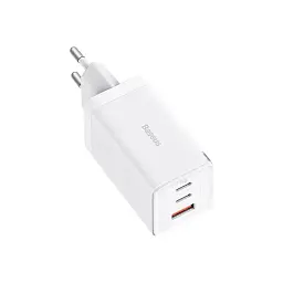 Зарядний пристрій Baseus 2xUSB-C 65W + 1xUSB GaN + cable USB-C to USB-C 100W 1.0m white (CCGP120202) - мініатюра 2