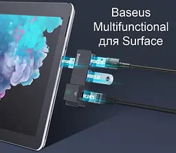 Мультипортовий адаптер USB Хаб Baseus Multi-Functional USB A to RJ45*1+USB3.0*2 CAHUB-FP01 Black - мініатюра 5
