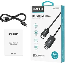 Кабель DisplayPort M - HDMI M 2.0 м, 4K 60hz (4090×2160) Choetech - мініатюра 4