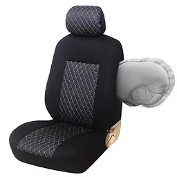 Автомобільні чохли B LUXE MAX Велюр під Алькантару (5 Підголівників) Чорний Ромб-Сіра нитка - мініатюра 3