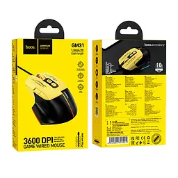Комп'ютерна миша Hoco GM31 Overlord luminous gaming Wired mouse Чорний + Жовтий - мініатюра 2