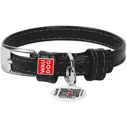 Нашийник для собак Waudog Glamour, шкіряний, з QR паспортом, 18-21х0,9 см, чорний