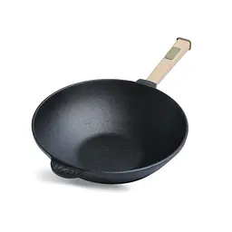 Сковорода чавунна Brizoll з дерев`яною ручкою та алюмінієвою кришкою WOK 2,2 л - мініатюра 3