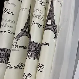 Коротка фіранка для кухні з атласу та шифону з сірими будинками 1,8м на 4м на тасьмі ALBO pbe0052819 - мініатюра 3