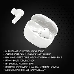 Навушники бездротові JBL Tune Beam 2 (JBLTBEAM2WHT) стерео в кейсі білі - мініатюра 7