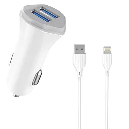 Автомобільний зарядний пристрій Aspor A903 (2USB/3.4A) + USB кабель Lightning- білий - мініатюра 2