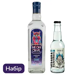 Набір: Джин Neon Owl London Dry 37.5% 0.7 л + Тонік Veranda Club Класичний 330 мл