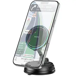 Автотримач з Бездротовий зарядний пристрій WIWU CH-326 Universal Vacuum Suction Magnetic 15W Black - мініатюра 2