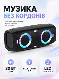 Портативна Bluetooth колонка 30 Вт з басом, акумулятором 6000 mAh, LED, 34,6×15,1×13,2 см чорна (49676164) - мініатюра 2
