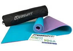 Килимок для йоги та фітнесу EasyFit TPE+TC 6 мм двошаровий + Чохол м'ятний з фіолетовим (EF-1924E-MV)