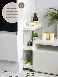 Етажерка для ванної WallyHome, пластикова біла на колесах, 3 полиці - мініатюра 3