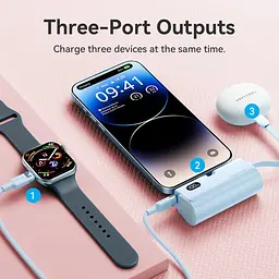 Універсальна мобільна батарея Vention 4800mAh 22,5W PD, USB-C In/Out, LED display, with built-in Lightning cable Чорний - мініатюра 6
