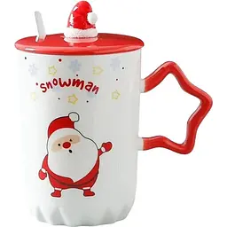 Чашка новорічна Snowman з кришкою та ложкою Санта-Клаус 360 мл Біла