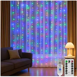Гірлянда штора Крапля Роси 3×3 м, 300 LED, RGB мульти світіння, з пультом керування та USB живленням