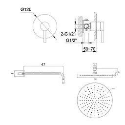Душова система Kohlman Axel 30 graphite + BOX прихованого монтажу KPL-QW220AG30, Графит - мініатюра 5