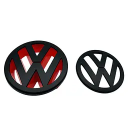 Емблема передня+задня Volkswagen Golf V (GTI) чорна матова+червона (d=125мм+110мм) пластик