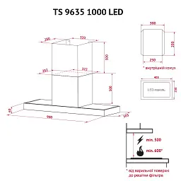 Витяжка декоративна Т-подібна Perfelli TS 9635 I/WH 1000 LED - мініатюра 12
