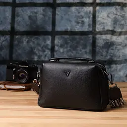 Жіноча сумка на два відділення з натуральної шкіри Vintage 22919 чорна - мініатюра 9
