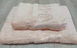 Набір турецьких бамбукових махрових рушників Zeron 50х90+70х140 Bamboo Agaс Desen персиковий 3 - мініатюра 4