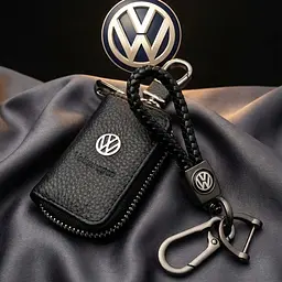 Автонабір №5 для Volkswagen / брелок з карабіном і чохол для автоключів з логотипом / тиснена шкіра - мініатюра 3