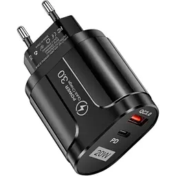 Зарядний пристрій Mirrow USB Type-C Super Charge/Quick Charge 3.0 PD 20W Black (366589741)