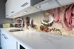 Вініловий кухонний фартух Happy Pocket Кава в зернах для кухні наклейка ПВХ Напої Бежева 60х300 см Z180415 - мініатюра 2