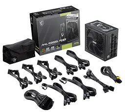 Блок живлення MSI 1000 Вт MAG A1000GL PCIE5, Black, модульний, 80+ Gold, Active PFC, 13.5 см FDB, 4xMolex / 12xSATA / 1x16-pin (600 Вт) / 4x6+2-pin / 2x4+4-pin / 1x20+4-pin, захист OCP/OVP/OPP/OTP/SCP/UVP - мініатюра 5
