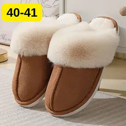 Жіночі домашні капці з хутром Slippers теплі м’які закриті тапочки для дому 40-41 коричневі KT8003813 - мініатюра 2