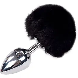 Металева анальна пробка Alive Fluffy Кролячий хвостик Plug L