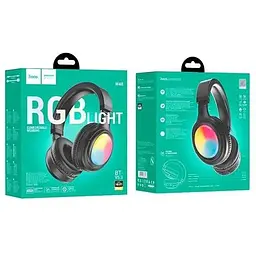 Накладні бездротові навушники Hoco W48 Focus BT гарнітура з підсвічуванням RGB чорні - мініатюра 3