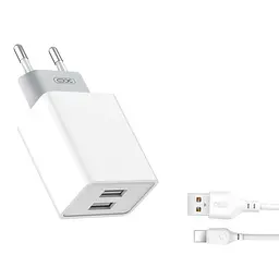 Адаптер мережний XO Lightning Cable Dual USB charger L65 |2USB, 2.4A|