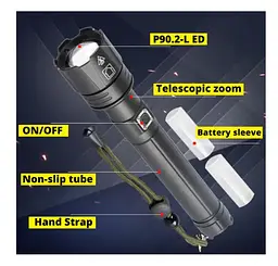 Ліхтарик Bailong BLL6-P90 Zoom 3 реж., алюміній, водо-ударостійкий, акумулятор - мініатюра 7