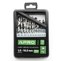 Набір свердел по металу Apro Р6М5 металевий бокс 1,0-10,0 мм 19 шт. 30412 - мініатюра 4