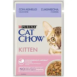 Вологий корм для кошенят Purina Cat Chow Kitten з ягням та цукіні шматочки в підливці 85 г