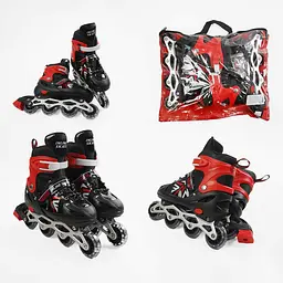 Роликові ковзани, розмір 39-43, PVC колеса, червоний, INLINE SKATE, 49083-L