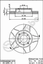 Диск гальмівний вентильований Honda Civic V-VI, Domani, Brio Amaze 91-25р Brembo (09.5285.75) - мініатюра 2