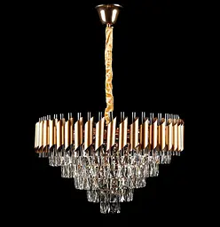Люстра кришталева Splendid Ray L9001-600/10, 90 см, 10 ламп, золота та біла, метал і кришталь, сучасний стиль для дому