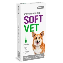 Краплі від бліх та кліщів Provet Softvet для собак середніх порід репелентні 1 мл 4 шт. 