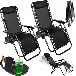 Комплект 2 шт. шезлонги GardenLine Relax Black до 130 кг.! - мініатюра 1