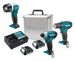 Набір акумуляторних шурупокрутів в металевому кейсі Makita CLX224X з ліхтарем Makita ML106 (30/110 Нм, CXT)