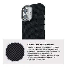 Карбоновый чехол для Apple iPhone 17, LikeCarbon2 MagCase, черный, тонкий защитный чехол-панель из поликарбоната с магнитами N52, MagSafe, противоударный, совместим с беспроводной зарядкой, приподнятые края для защиты камеры, ArmorStandart (ARM88379) - мініатюра 7
